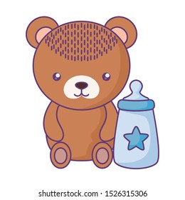 cute little bear with milk bottle baby vector illustration design