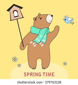 The cute little bear on a spring meadow