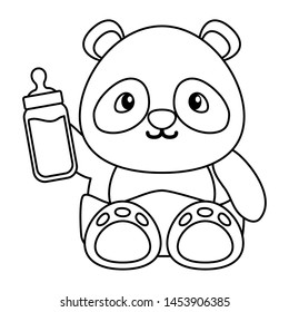 cute little bear panda with bottle milk vector illustration design