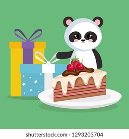 cute and little bear panda with gifts