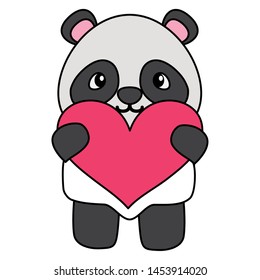 cute little bear panda with heart love vector illustration design