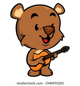 Cute Little Bear playing classical guitars, best for mascot or logo for instrument product of kids