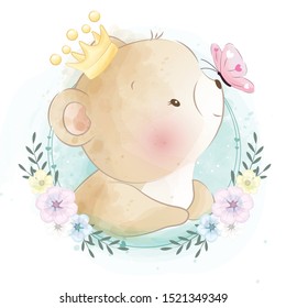 Cute little bear portrait with flower