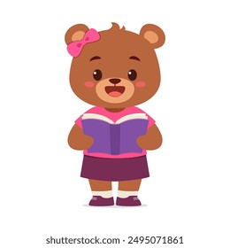 cute little bear read book and feeling happy