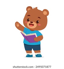 cute little bear read book and feeling happy