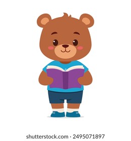 cute little bear read book and feeling happy