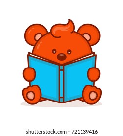 Cute little bear read book. Vector cartoon character illustration. Bear,child,kid,reading book concept. Isolated on white background. Print on child t-shirt,logo