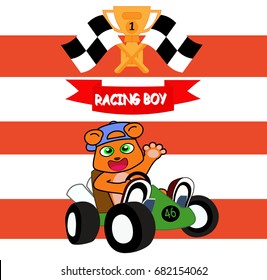 A cute little bear riding in a car. vector cartoon illustration