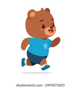 cute little bear run and waving hand and feeling happy