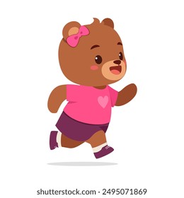 cute little bear run and waving hand and feeling happy