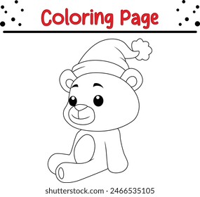 Pequeño oso lindo sombrero de Santa para colorear página de libro para adultos y niños