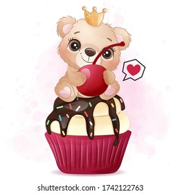 Cute little bear sitting in the cupcake