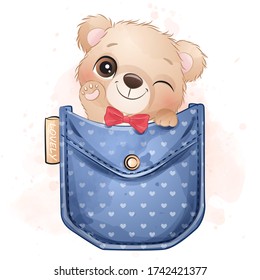 Cute little bear sitting inside pocket