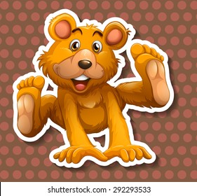 Cute little bear smiling on polka dots background