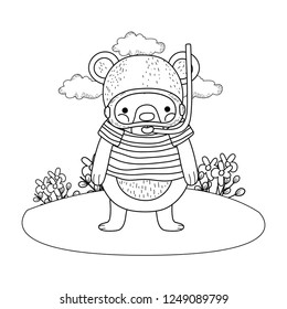 cute little bear with snorkel in the field