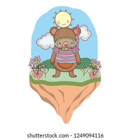 cute little bear with snorkel in the field