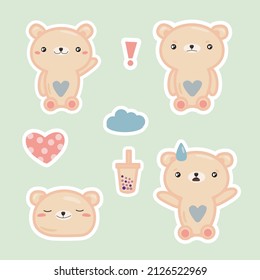 Cute little bear sticker set