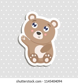 Cute little bear sticker vector illustration. flat design