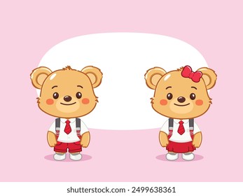 Cute little bear student cartoon characters, wearing student uniform in back to school. illustration vector premium.