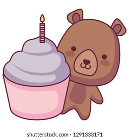 cute and little bear with sweet cupcake