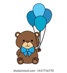 cute little bear teddy with balloons helium and bowtie