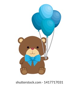 cute little bear teddy with balloons helium and bowtie