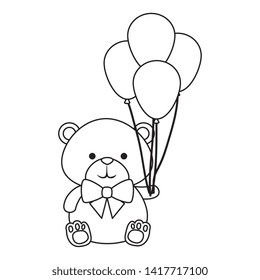 cute little bear teddy with balloons helium and bowtie