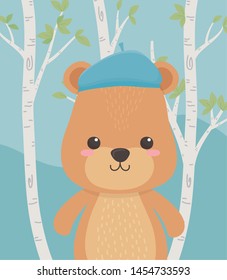 cute and little bear teddy in the field