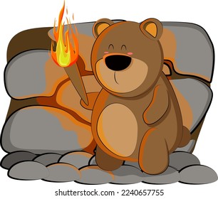 cute little bear with a torch goes through the maze