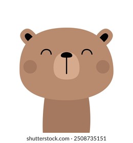 Brinquedo bonito de urso. Ícone castanho-grisalho. Cara de cabeça engraçada. Personagem de bebê de desenho animado de Kawaii. Dia dos Namorados. Cartão comemorativo, modelo de impressão de adesivo. Estilo infantil. Fundo branco. Design plano. Vetor