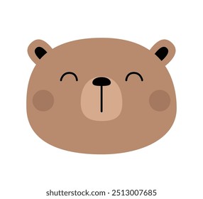 Brinquedo bonito de urso. Cara de cabeça engraçada. Ícone castanho-grisalho. Personagem de bebê de desenho animado de Kawaii. Dia dos Namorados. Cartão comemorativo, modelo de impressão de adesivo. Estilo infantil. Fundo branco. Design plano. Vetor