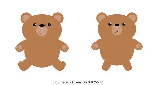 Cute little bear toy set standing sitting on the ground. Brown grizzly icon. Kawaii cartoon character. Funny head face. Happy Valentines Day. Baby greeting card. White background. Flat design. Vector