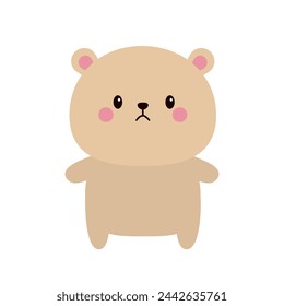 Cute little bear toy standing. Kawaii cartoon character icon. Brown grizzly. Funny head face. Pink paw print. Happy Valentines Day. Baby greeting card. Flat design. White background. Vector