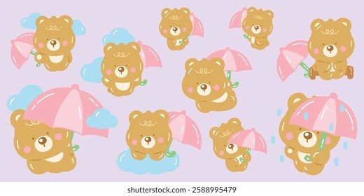 Cute Little Bear with Umbrella Set