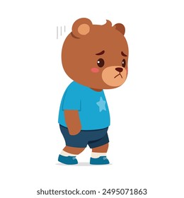 cute little bear walking alone and feeling sad