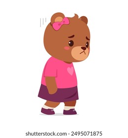 cute little bear walking alone and feeling sad
