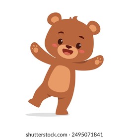 cute little bear waving hand and feeling happy