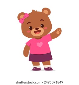 cute little bear waving hand and feeling happy
