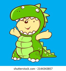 cute little bear wearing dragon suit