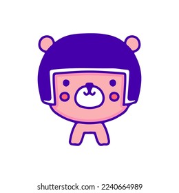 Cute little bear wearing helmet doodle art, illustration for t-shirt, sticker, or apparel merchandise. With modern pop and kawaii style.