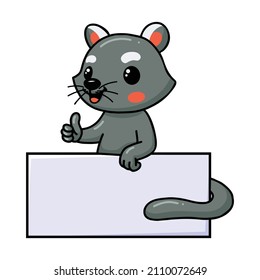 Cute little bearcat cartoon with blank sign and giving thumb up