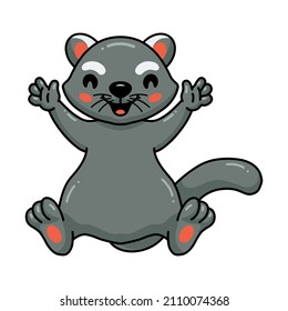 Cute little bearcat cartoon raising hands