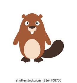 Cute little beaver isolated. Cartoon animal character for kids cards, baby shower, invitation, poster, t-shirt, house decor. Vector stock illustration.