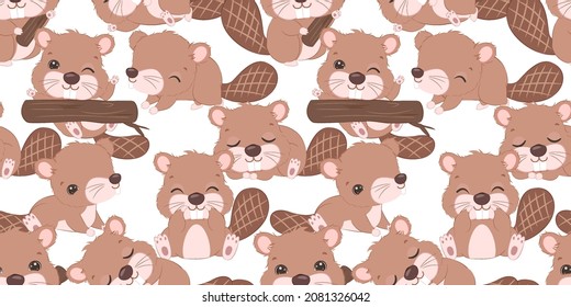 Cute little beaver seamless pattern for children fabric, wallpaper and many more