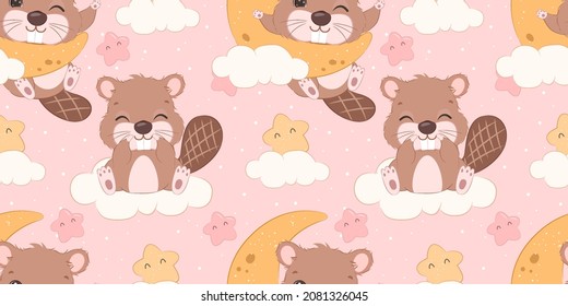 Cute little beaver seamless pattern for children fabric, wallpaper and many more