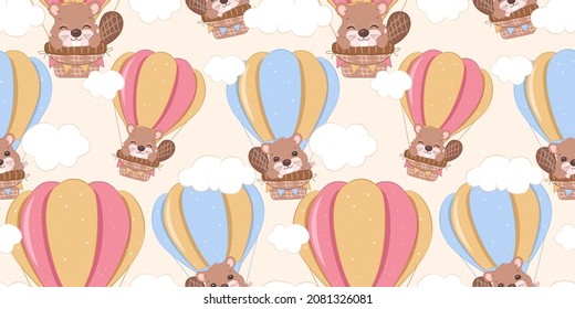 Cute little beaver seamless pattern for children fabric, wallpaper and many more