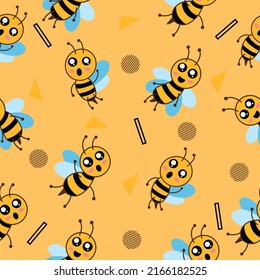 cute cute little bee animal seamless pattern black object wallpaper with design orange background.