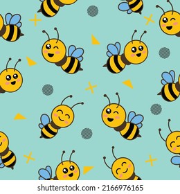 cute cute little bee animal seamless pattern blue object wallpaper with design sea blue background.