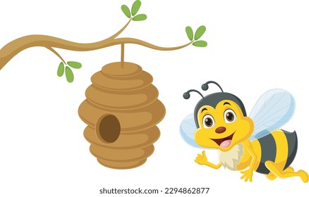 Dibujo de abejas pequeñas con colmena