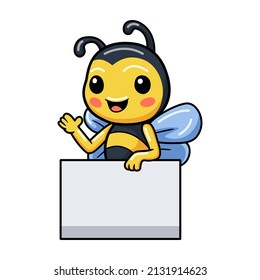 Cute little bee cartoon with blank sign